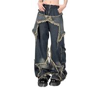 MNRIUOCII Baggy Jeans da donna Y2K Star, pantaloni vintage in denim, alla moda, comodi, per adolescenti, per il tempo libero, streetwear, Blu, XL