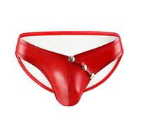 MNRIUOCII Boxer da uomo, effetto bagnato, con chiusura lampo, effetto pelle elasticizzata, in lattice, biancheria intima, clubwear erotica, lingerie sexy da uomo, H rosso., XXL