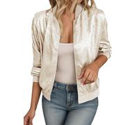 MNRIUOCII Giacca bomber da donna, corta, casual, da aviatore, con colletto da baseball, per le mezze stagioni, per il tempo libero, a maniche lunghe, con cerniera e cerniera, beige., L