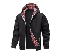 MNRIUOCII Giacca da uomo con cappuccio, stile retrò, plaid splicing, con chiusura lampo, giacca invernale con cappuccio, casual, con coulisse, felpa sportiva, Nero , 3XL