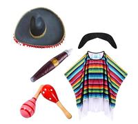 MNRIUOCII Set di 6 costumi messicani da uomo, poncho messicano, carnevale, feste a tema, poncho messicano e sombrero, set per feste a tema, carnevale, A5 rosso., Taglia unica