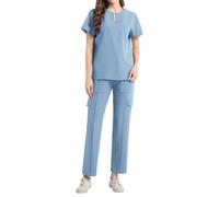 MNRIUOCII Set di abbigliamento da lavoro da donna, divisa da infermiera, set per la cura dell'infermiera, giacca a slittamento e pantaloni da lavoro, in due pezzi, Bu2, L