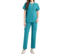 MNRIUOCII Set di abbigliamento da lavoro da donna, divisa da infermiera, set per la cura dell'infermiera, giacca a slittamento e pantaloni da lavoro, in due pezzi, BU1, S