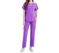 MNRIUOCII Set di abbigliamento da lavoro da donna, divisa da infermiera, set per la cura dell'infermiera, giacca a slittamento e pantaloni da lavoro, in due pezzi, Lilla, M