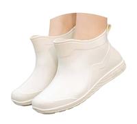 MNRIUOCII Stivali di gomma corti da donna, da giardino, traspiranti, impermeabili, in gomma, vintage, leggeri, casual, da giardino, antiscivolo, a mezza altezza, bianco, 37 EU