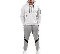 MNRIUOCII Tuta da uomo, 2 pezzi, Autumn Winter Jogging, felpa con cappuccio, con cerniera 1/4 e pantaloni da jogging, casual, con cappuccio, tuta sportiva, U bianco., XL
