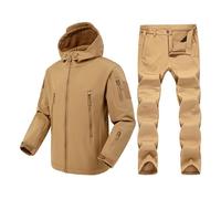 MNRIUOCII Tuta tattica da uomo, in pile softshell, antivento, calda, invernale, giacca tattica e pantaloni, set da 2 pezzi, impermeabile, mimetica militare, cachi, XXL