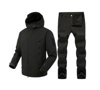 MNRIUOCII Tuta tattica da uomo, in pile softshell, antivento, calda, invernale, giacca tattica e pantaloni, set da 2 pezzi, impermeabile, mimetica militare, Nero , XXL