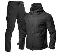 MNRIUOCII Tuta tattica da uomo, tuta mimetica, 2 pezzi, giacca a vento tattica, giacca e pantaloni, impermeabile, calda, invernale, set di allenamento tattico militare, abbigliamento da caccia, Nero