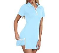 MNRIUOCII Vestito da tennis/golf, da donna, in due pezzi, per lo sport, da tennis, con pantaloncini integrati, a maniche corte, sportivo, traspirante, leggero, per il tempo libero, Azzurro, L