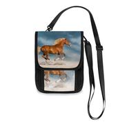 Mnsruu A Running Brown Horse Portafoglio da viaggio porta passaporto porta carte di credito gadget borsa unisex Crossbody portafoglio viaggio collo portafoglio con tracolla regolabile, #01, Taglia