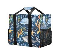 Mnsruu Acquerello sotto il mare senza cuciture modello riutilizzabile borse della spesa borse della spesa cucina viaggio Tote Bag lavabile borsa da spiaggia