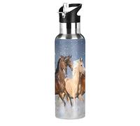 Mnsruu Arte Animale Cavallo Carino Borraccia Termica con Cannuccia Sportiva, Bottiglia Acqua in Acciaio Inox Isolato 600ML Senza BPA per Bevande Calde e Fredde per Bambini Scuola