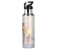 Mnsruu Arte del Cavallo Animale Carino Borraccia Termica con Cannuccia Sportiva, Bottiglia Acqua in Acciaio Inox Isolato 600ML Senza BPA per Bevande Calde e Fredde per Bambini Scuola