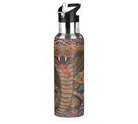 Mnsruu Arte Serpente Vintage Africa Borraccia Termica con Cannuccia Sportiva, Bottiglia Acqua in Acciaio Inox Isolato 600ML Senza BPA per Bevande Calde e Fredde per Bambini Scuola