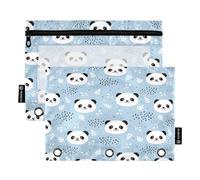 Mnsruu Astuccio a 3 anelli in stile panda con cerniera, confezione da 2 astucci con finestra trasparente, astuccio per matite per cosmetici per ufficio e università, Multicolore, Taglia unica
