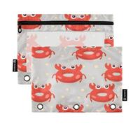 Mnsruu Astuccio a forma di salvagente a forma di granchio, per raccoglitori a 3 anelli, con cerniera, confezione da 2 astucci con finestra trasparente, astuccio per matite per cosmetici, forniture per