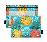 Mnsruu Astuccio blu con ananas per raccoglitori a 3 anelli, 2 astucci per matite con cerniera, finestra trasparente con cerniera, astuccio per matite per forniture per ufficio, Multicolore, Taglia