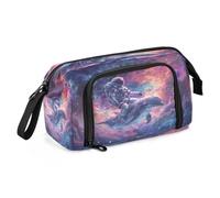 Mnsruu Astuccio colorato con astronauta che cavalca una dolpin in uno spazio, grande capacità, astuccio portapenne per cancelleria, organizer per ufficio, per ragazzi e ragazze