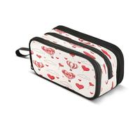 Mnsruu Astuccio con 3 scomparti con motivo a palloncino con scritta "Love", astuccio per penne e penne, astuccio per la scuola, portatile, per ragazze e ragazzi