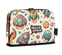 Mnsruu Astuccio con astronave in stile cartone animato con la parola in piedi, astuccio portapenne di grande capacità per ragazzi e ragazze, astuccio multistrato per penne, matite, cancelleria