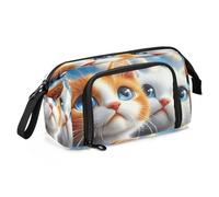 Mnsruu Astuccio con due simpatici gatti di grande capacità, astuccio portapenne per cancelleria, ufficio, organizer per ragazzi e ragazze