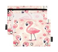 Mnsruu Astuccio con fenicottero carino senza cuciture sovrapposto per raccoglitore a 3 anelli, 2 astucci per matite con cerniera, finestra trasparente con cerniera, astuccio per matite per forniture