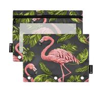 Mnsruu Astuccio con fenicottero per raccoglitori a 3 anelli, 2 astucci per matite con cerniera, finestra trasparente con cerniera, astuccio per matite per forniture per ufficio, Multicolore, Taglia