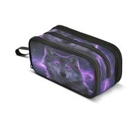 Mnsruu Astuccio con lupo dagli occhi viola, a 3 scomparti, astuccio portapenne per la scuola, portatile, per ragazze e ragazzi, Lupo dagli occhi viola, Taglia unica