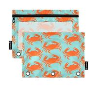 Mnsruu Astuccio con motivo granchio per raccoglitori a 3 anelli, 2 astucci per matite con cerniera, finestra trasparente con cerniera, astuccio per matite per forniture per ufficio, Multicolore