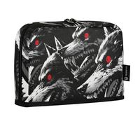 Mnsruu Astuccio con quattro lupi con occhi rossi in bianco e nero, grande capacità, portapenne per ragazzi e ragazze, astuccio multistrato per penne, matite, cancelleria organizer per scuola, ufficio