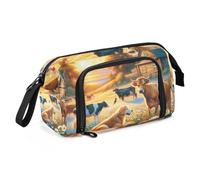 Mnsruu Astuccio di grande capacità, con animali sul campo selvaggio al tramonto, astuccio portapenne, astuccio per cancelleria, scuola, università, ufficio, organizer per adolescenti, adulti e