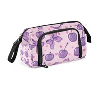 Mnsruu Astuccio di grande capacità, con ciliegie con fiocchi, colori lilla-rosa, astuccio per cancelleria, per scuola, università, ufficio, per adolescenti, adulti, studenti, Ciliegie Con Fiocchi nei