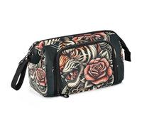 Mnsruu Astuccio di grande capacità, con testa di tigre, serpente e rosa rossa, astuccio per cancelleria, per scuola, università, ufficio, per adolescenti, adulti, studenti, Testa di tigre serpente