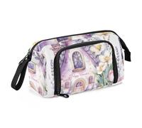Mnsruu Astuccio di grande capacità, grazioso astuccio con tulipani rosa, astuccio per cancelleria, scuola, università, ufficio, organizer per adolescenti, adulti, studenti, Carino Casa Con Tulipani