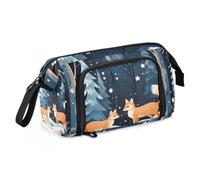 Mnsruu Astuccio di grande capacità, motivo foresta, luna, cervo, portapenne, astuccio per cancelleria, scuola, università, ufficio, organizer per adolescenti, adulti e studenti, Cervo lunare nella