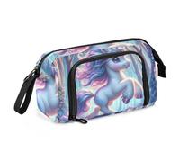 Mnsruu Astuccio di grande capacità, un piccolo unicorno carino è in rampa nella foresta magica, astuccio porta penne, astuccio per cancelleria, scuola, università, ufficio, organizer per adolescenti,
