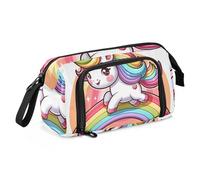 Mnsruu Astuccio di grande capacità, un piccolo unicorno in stile cartone animato con galoppi su un arcobaleno portapenne astuccio porta cancelleria per scuola università ufficio organizzatore per
