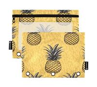 Mnsruu Astuccio giallo con ananas per raccoglitori a 3 anelli, 2 astucci per matite con cerniera, finestra trasparente con cerniera, astuccio per matite per forniture per ufficio, Multicolore, Taglia