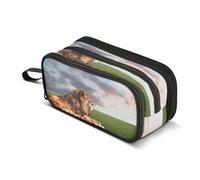 Mnsruu Astuccio grande con 3 scomparti, con leone che riposa al tramonto, per ragazzi e ragazze, Multicolore, Taglia unica, Organizer per borse