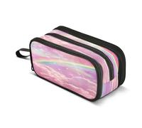 Mnsruu Astuccio grande con 3 scomparti, motivo arcobaleno con cielo rosa, per ragazzi e ragazze, Multicolore, Taglia unica, Organizer per borse