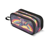 Mnsruu Astuccio grande con 3 scomparti, motivo astronauti che cavalcano dinosauri, materiale scolastico per ragazzi e ragazze, Multicolore, Taglia unica, Organizer per borse