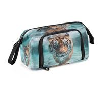 Mnsruu Astuccio grande con scritta in inglese "The Tiger is Swimming Underground in the pool", grande capacità, astuccio portapenne per cancelleria, ufficio, borsa organizer per ragazzi e ragazze, La
