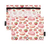 Mnsruu Astuccio per matite a 3 anelli, con motivo torte di fragole, 2 astucci per matite con cerniera, finestra trasparente con cerniera, astuccio per matite per forniture per ufficio, Multicolore