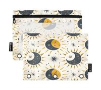 Mnsruu Astuccio per matite a 3 anelli, con sole, luna e stelle, 2 pezzi, con cerniera, finestra trasparente con cerniera, astuccio per matite per forniture per ufficio, Multicolore, Taglia unica