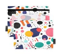 Mnsruu Astuccio per matite a 3 anelli, motivo a pois astratti, 2 pezzi, con cerniera, finestra trasparente con cerniera, astuccio per matite per forniture per ufficio, Multicolore, Taglia unica