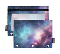 Mnsruu Astuccio per matite a 3 anelli, motivo paesaggio astratto con cielo stellato, 2 pezzi, con cerniera, finestra trasparente, astuccio per matite per forniture per ufficio, Multicolore, Taglia
