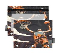 Mnsruu Astuccio per matite con 3 anelli per giocatore di basket, con cerniera, finestra trasparente, per riporre articoli per scuola e ufficio, confezione da 2, Multicolore, Taglia unica, Beauty Case