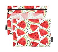 Mnsruu Astuccio per matite con design anguria per raccoglitori a 3 anelli con cerniera, confezione da 2 astucci con finestra trasparente, astuccio per cosmetici per ufficio e università, Multicolore