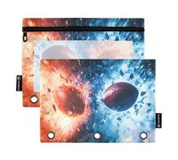 Mnsruu Astuccio per matite con due palloni da calcio che si scontrano con fuoco, per raccoglitori a 3 anelli, 2 pezzi, con cerniera, finestra trasparente, astuccio per matite per forniture per ufficio